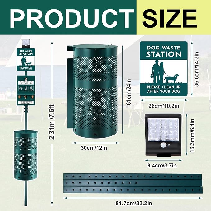Dog Waste Station with Solar Panels Outdoor LED Galvanized Steel Dog Trash Bin - Image 3