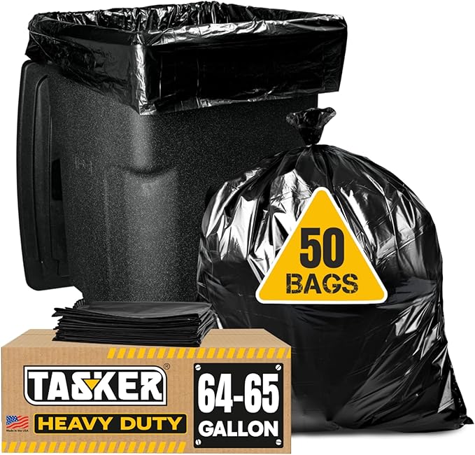 Tasker 65 Gallon Trash Bags Heavy Duty | 50 Count by Tasker