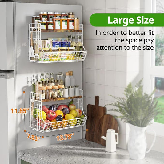 Magnetic Shelf for Fridge with Wood Lid, Fruit Potato and Onion Storage Bins - Image 2