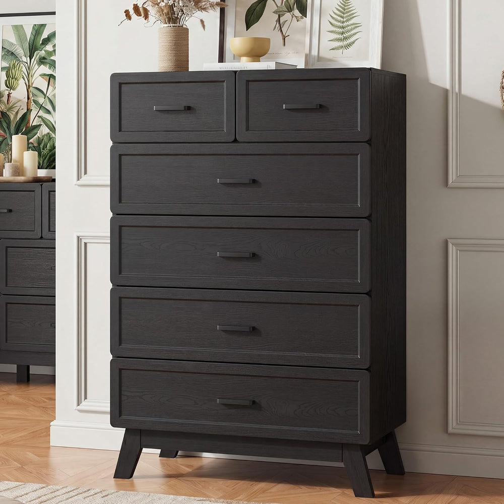 YANSNWO Black 6 Drawer Dresser for Bedroom, 47" Tall Chest of Drawers