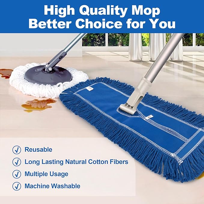 4 Pack - 24-Inch Washable Dust Mop Heads – Full Cloth, Extra Durable, Easy - Image 4