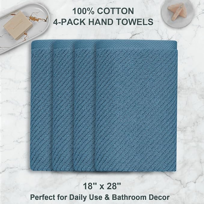 VOOVA & MOVAS Hand Towels for Bathroom Set of 4, Large 18" x 28", 100% Cotton | - Image 4