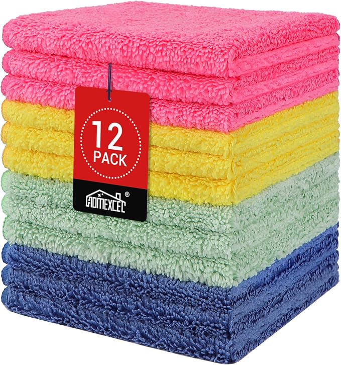 HOMEXCEL Microfiber Washcloths 12 Pack, Highly Absorbent and Soft Face Towel by HOMEXCEL