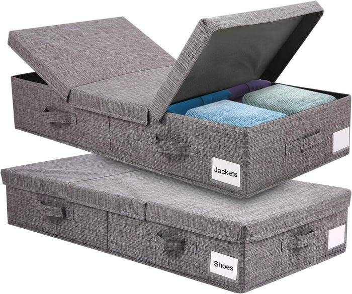 2 Pack Underbed Storage Containers Bin with Lids,32in Large Underbed Storage Drawers Organizer Box with Handles and Labels,Foldable Under Bed Storage Containers,Storage Bins Fabric, for Clothes, Shoes