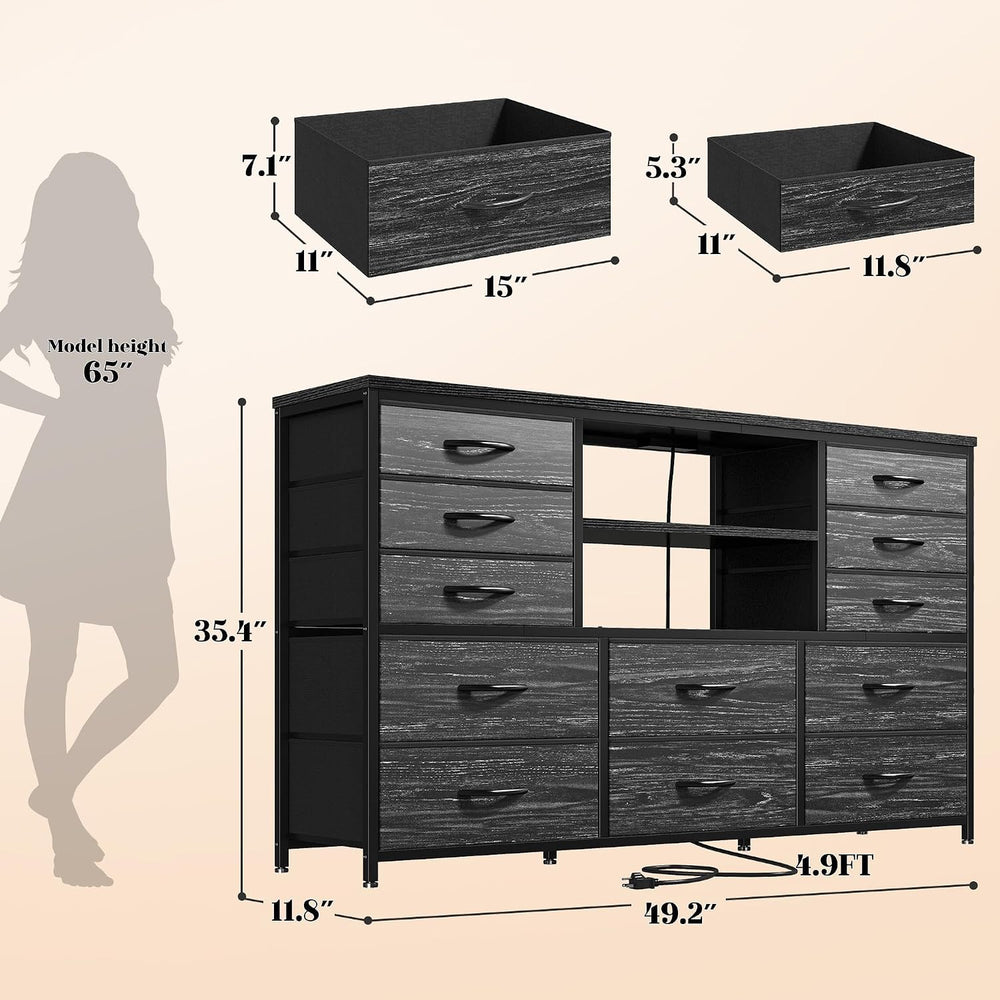 EnHomee Dresser for Bedroom with LED Lights & Charging Station