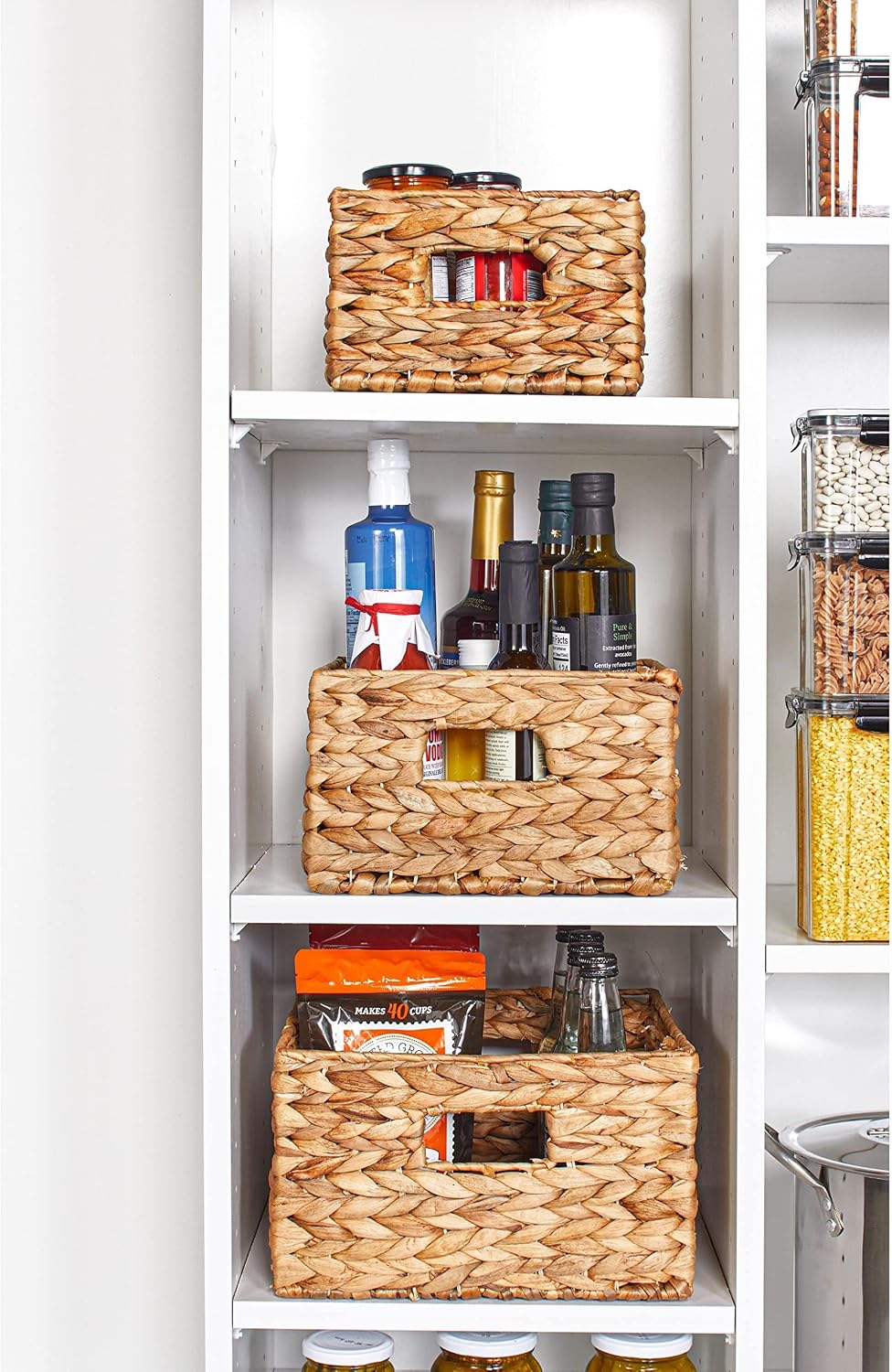 Honey-Can-Do Banana Leaf Storage Baskets, Water Hyacinth Woven Basket, Decorative Baskets-Shelves, Basket-Gifts, Closet, Pantry & Home Organization, Set of 3, Multi-Size, 9" Lx9" Wx6" H (Pack of 3)