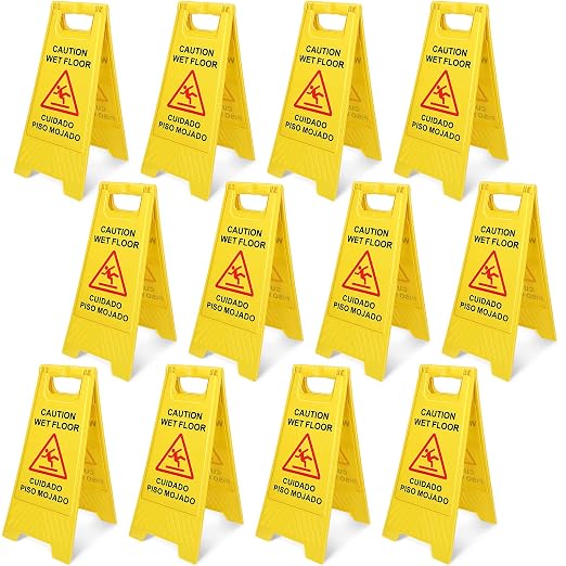 Macarrie 12 Pack Caution Wet Floor Sign Wet Floor Double Sided Cuidado Piso by Macarrie