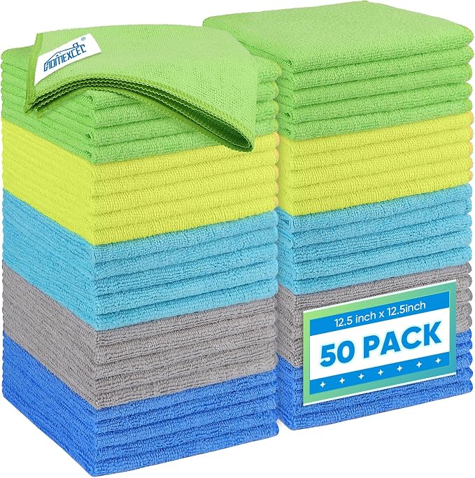 HOMEXCEL Microfiber Cleaning Cloth 50 Pack, 12.5 x 12.5 inch Microfiber Towels by HOMEXCEL