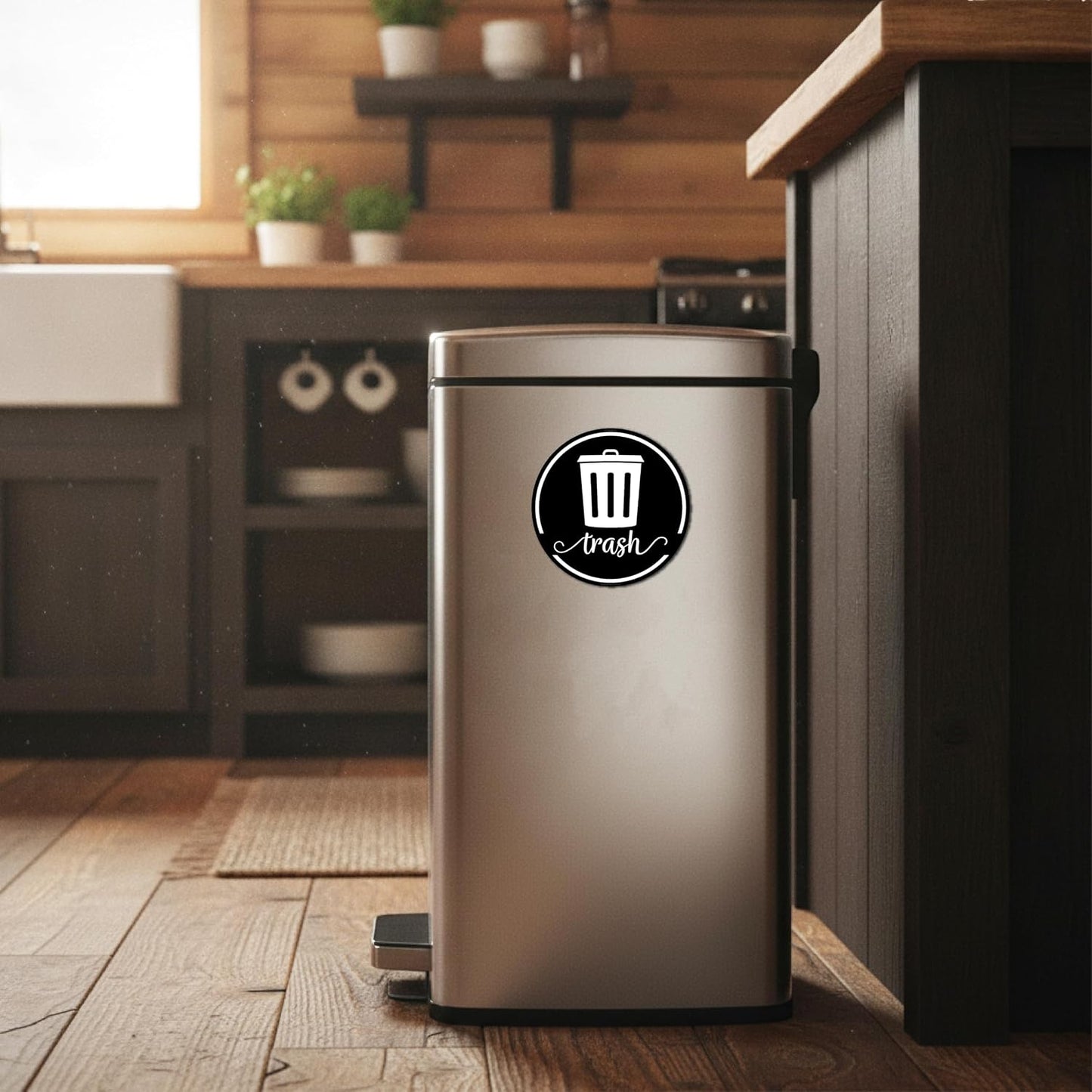 Strong Trash and Recycle Magnets, 3.5" Recycle Magnet for Trash Can & Bins | Magnetic Recycling Stickers for Kitchen Garbage Can and Recycling Bins, Kitchen Compost Magnets, Made in USA, Black, 2 Pcs