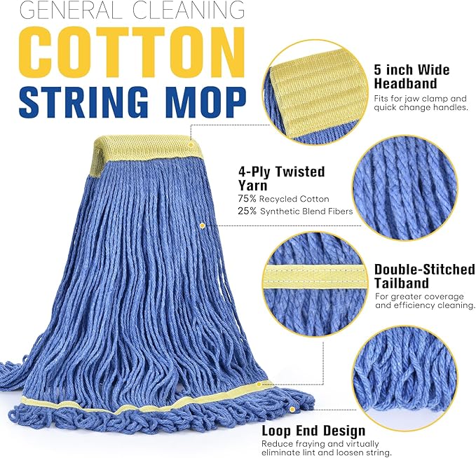 Matthew Cleaning Commercial Mop Head Replacement, 5 Inch Wide Headband - Image 3