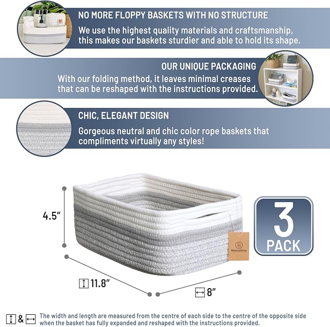 NaturalCozy 11.8"x8"x4.5” Storage Baskets - Image 2