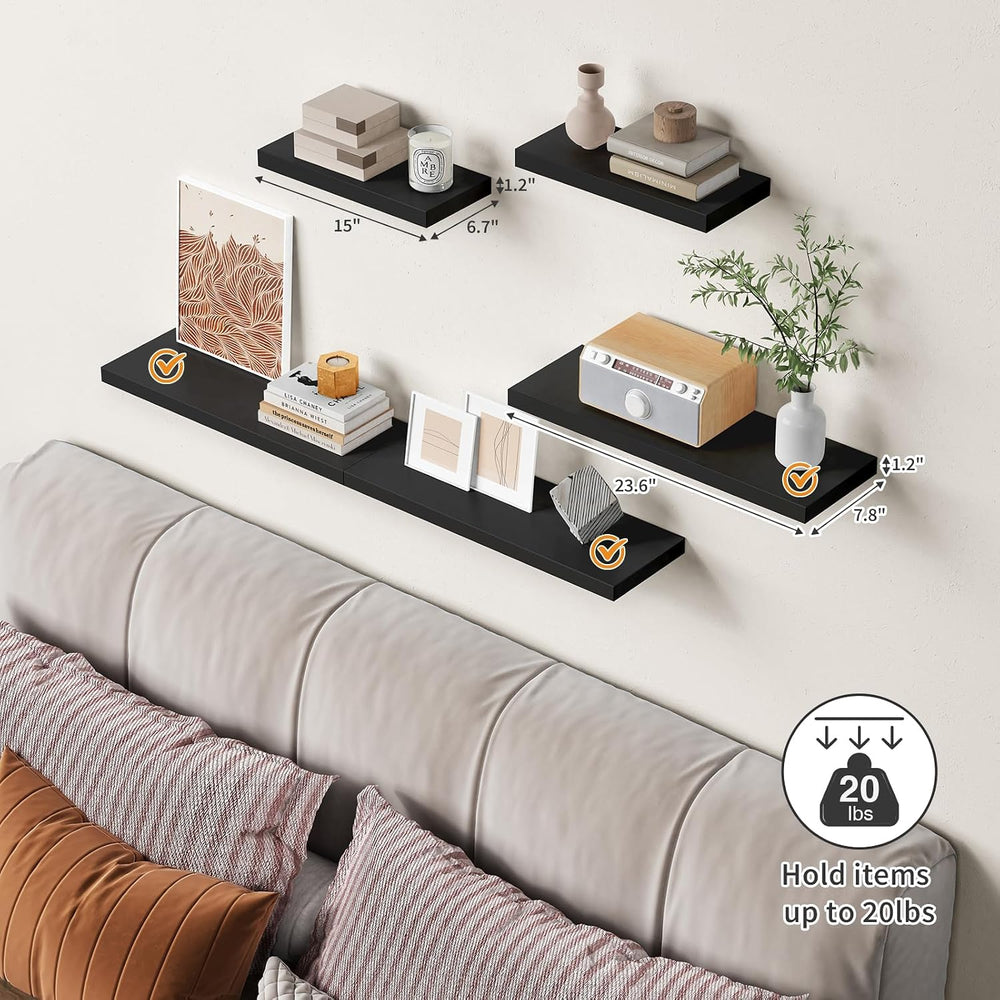 Forbena 24 Inch Long Black Floating Shelves for Wall, Large Wall Shelves for ...