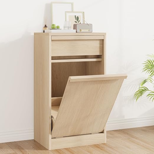 Tilt Out Trash Cabinet, Natural Wood Hidden Garbage Can Cabinet by Unknown