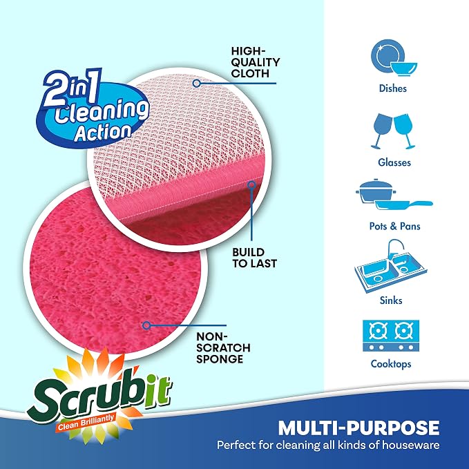 Scrub and Wipe Scrubbing Pads – SCRUBIT Dual Sided Scouring Pad and Sponge - Image 3