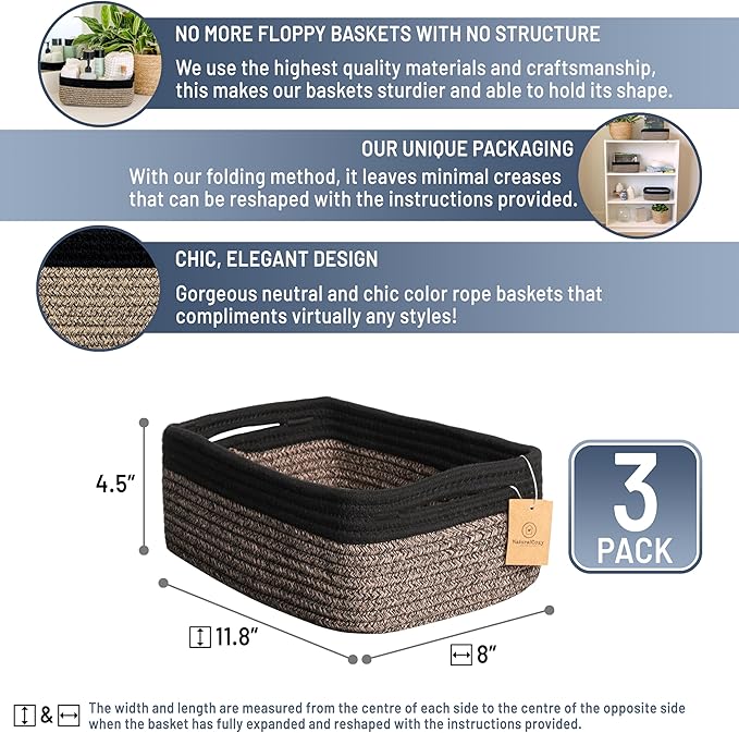 NaturalCozy 11.8"x8"x4.5” Rectangle Storage Baskets - Image 2