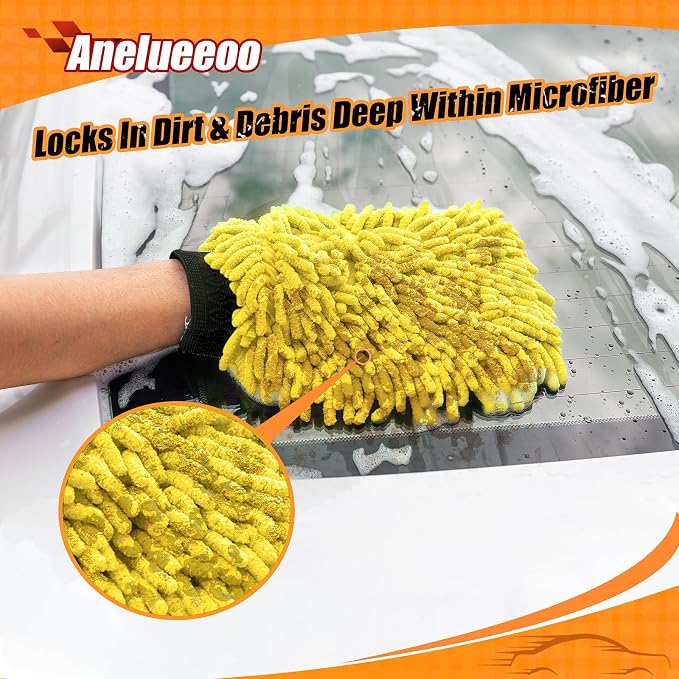 Car Wash Mitt Microfiber, Premium Chenille Microfiber Wash Car Mitts Sponge - Image 5