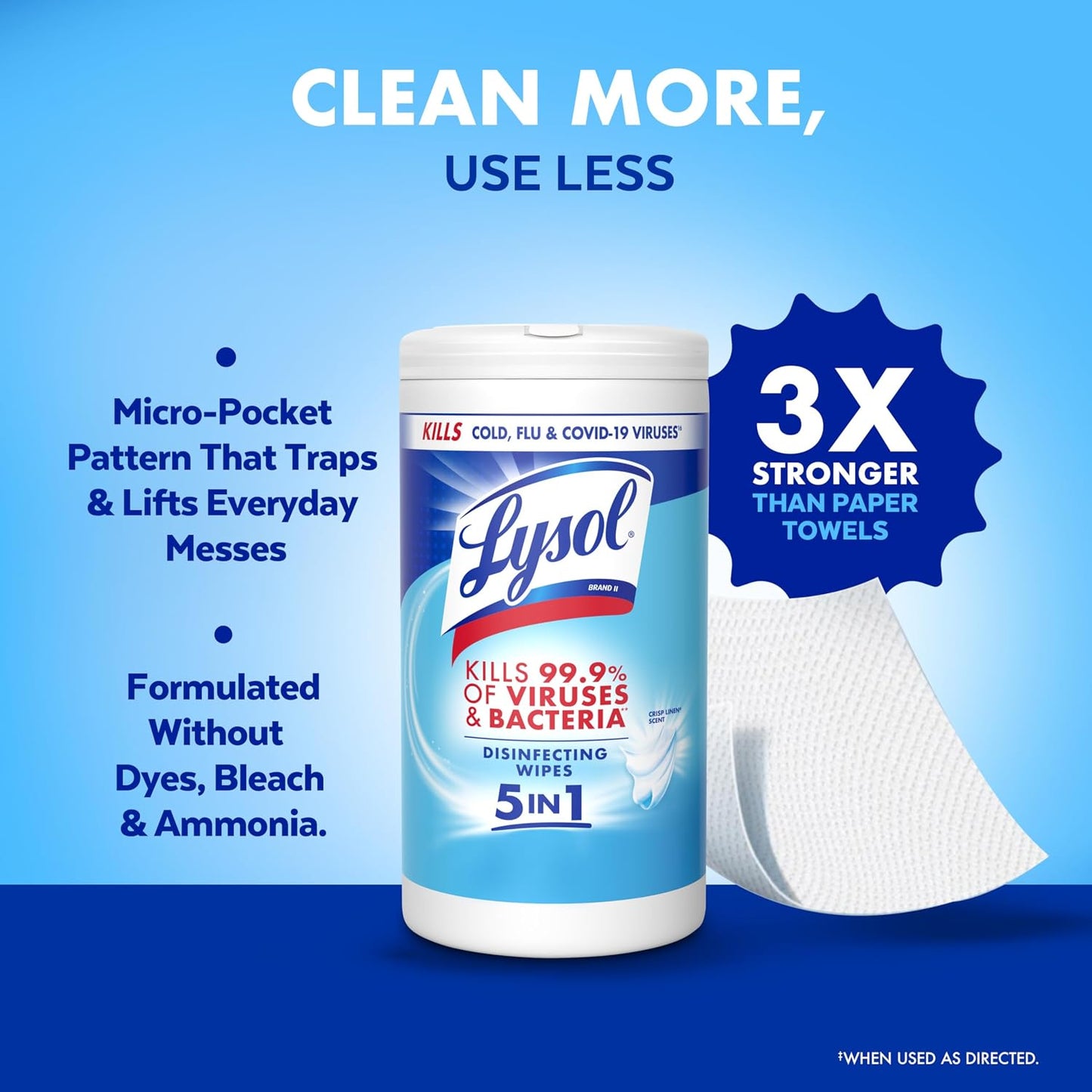 Lysol Disinfecting Wipes, Multi-Surface Cleaner, Crisp Linen, 80 ct. | All Purpose Cleaner, Sanitizing, Deodorizing, Apartment Essentials, Back To School Cleaning Supplies, Kitchen & Bathroom Wipe