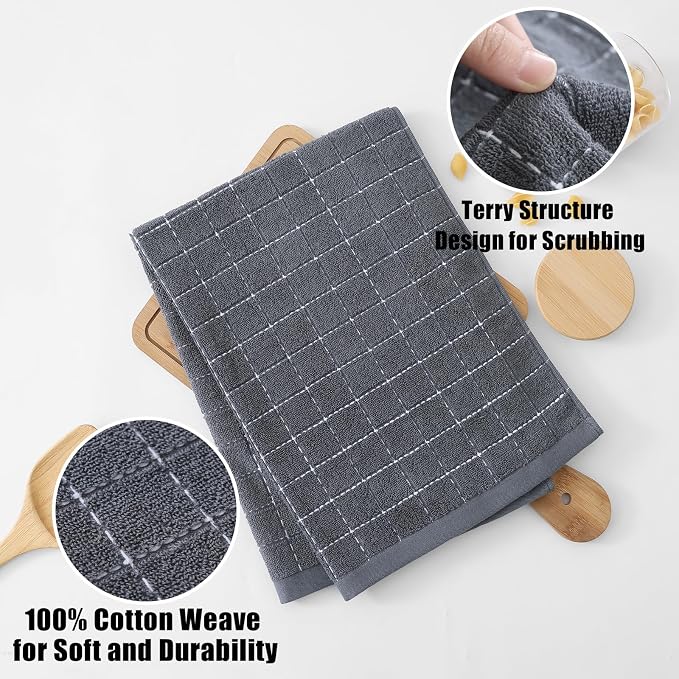 Homaxy 100% Cotton Terry Kitchen Towels, Checkered Designed, Soft and Super - Image 2