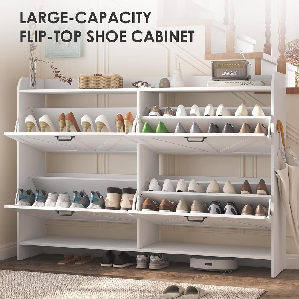 Shoe Cabinet with 4 Flip Drawers, Slim Narrow Shoe Storage Cabinet with Adjus...