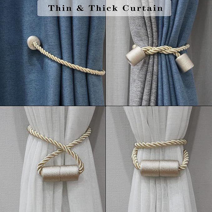 6 Pack Beige Strong Magnetic Curtain Tiebacks Outdoor Elegant Decorative Tie - Image 5