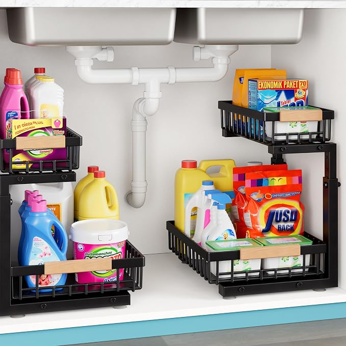 Under Sink Organizer, 2 Packs 2 Tier Sliding Pull Out Cabinet Storage Shelf by Unknown