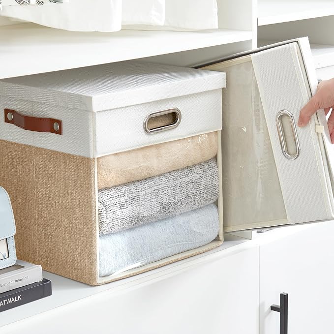 Fabric Storage Cubes with Clear Windows and Lids, Decorative Storage Boxes - Image 6