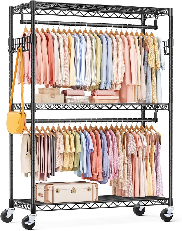 OLIXIS Rolling Clothes Rack, Heavy Duty Garment Rack, 47.2 IN, Black