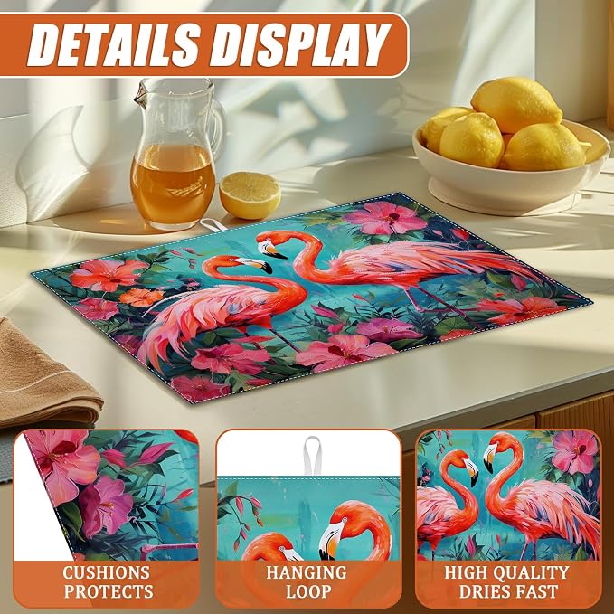 Tropical Flower Flamingo Dish Drying Mat - Image 3