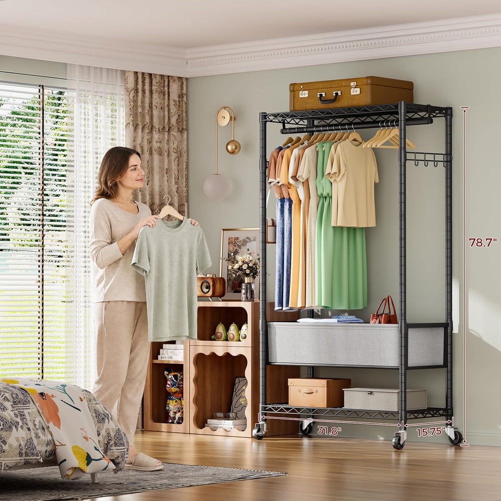 Golpart Heavy Duty Rolling Clothes Rack Wheels Portable Metal Garment Rack