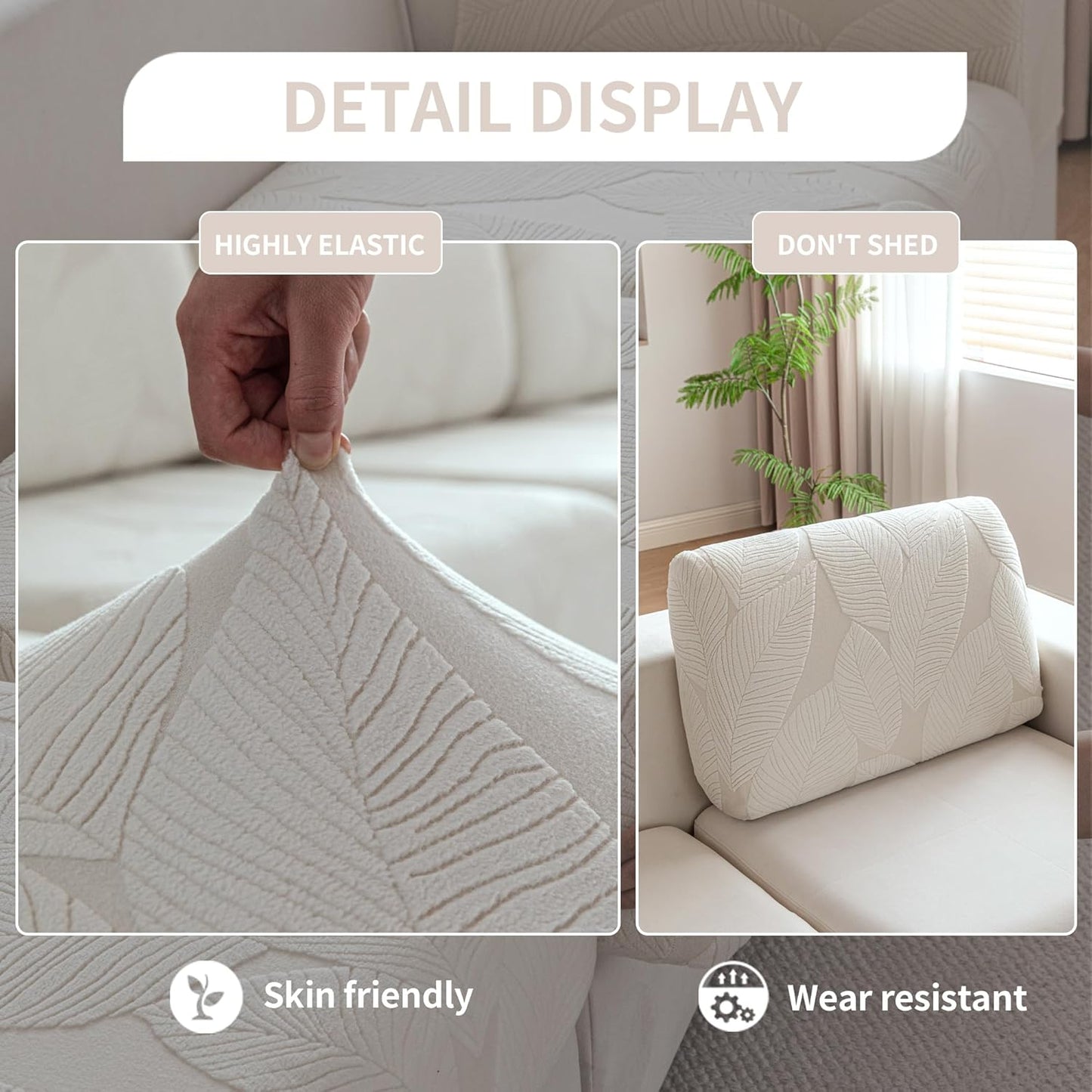 QIANMEW Couch Covers for Sectional Sofa, Washable Stretch Soft Sofa Cushion Covers L Shape Sofa Slipcovers Anti Slip Furniture Decor Protector for Pets (1PC Back Couch Cover,Ivory)
