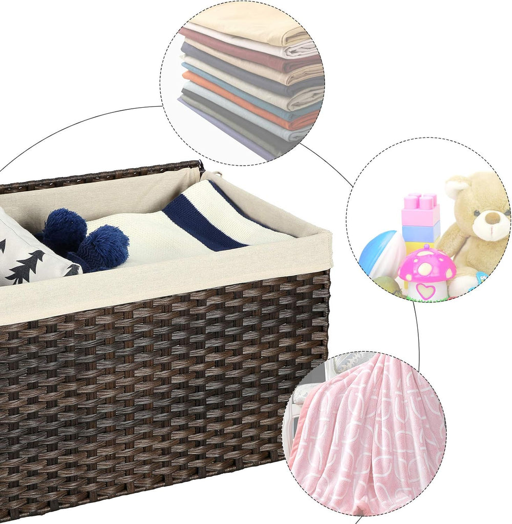 SONGMICS Woven Storage Basket with Lid, 17.2 Gallon (65L), Foldable