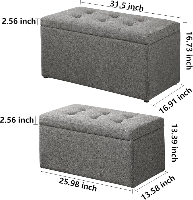 Storage Ottoman Bench with 2.56-inch Thick Seat, 31.5 inch Nesting Ottoman Set - Image 2
