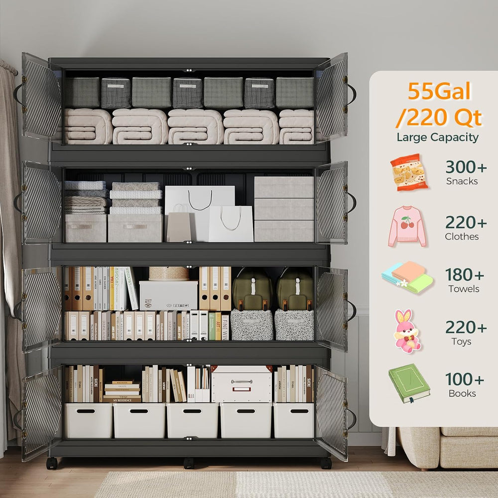 180Gal/720QT 3-Tiers Extra Large Stackable Storage Bins with Lid, Collapsible...