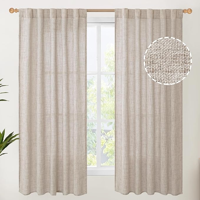 YoungsTex Linen Semi Sheer Curtains 63 Inch Length 2 Panels by YoungsTex