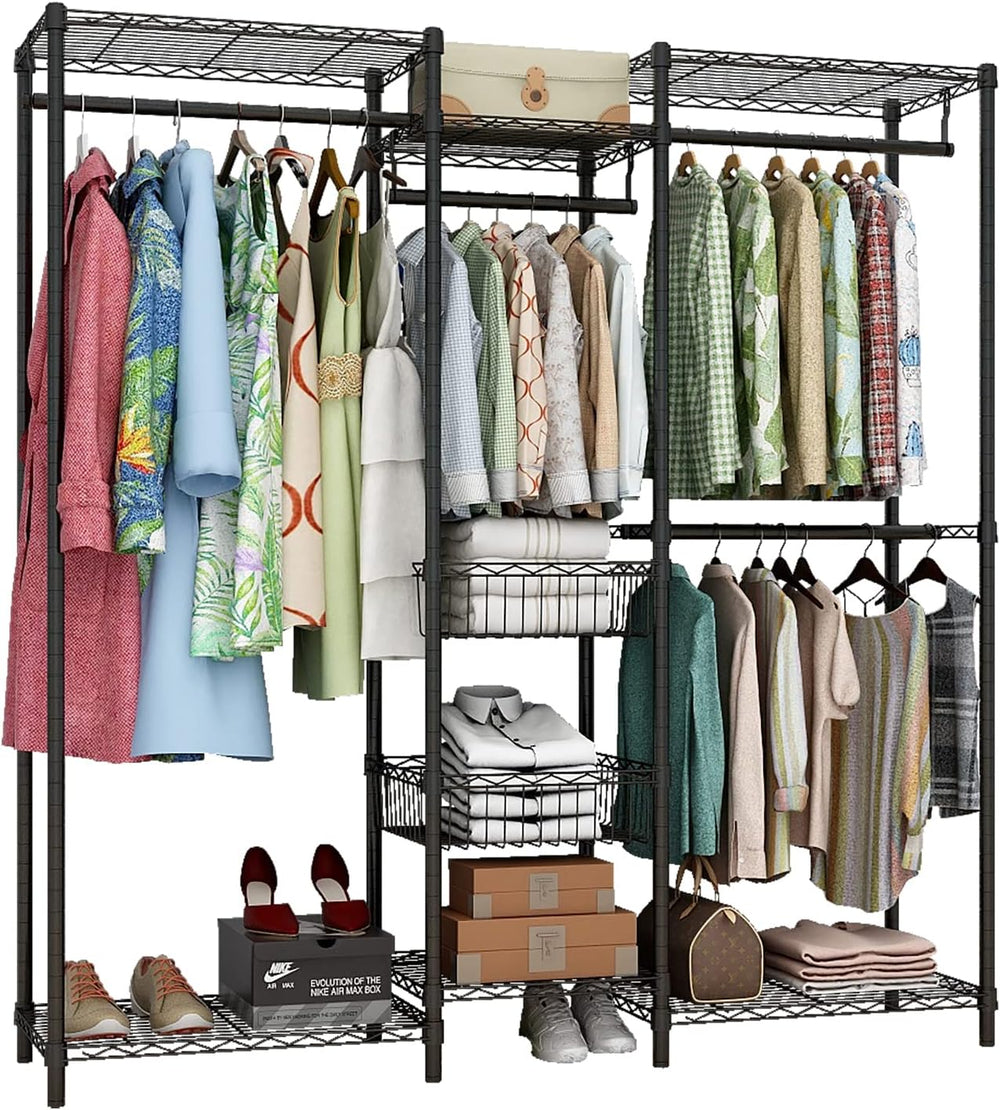 Xiofio 6 Tiers Heavy Duty Clothes Rack with Hanging Rods,Metal Garment Rack,A...