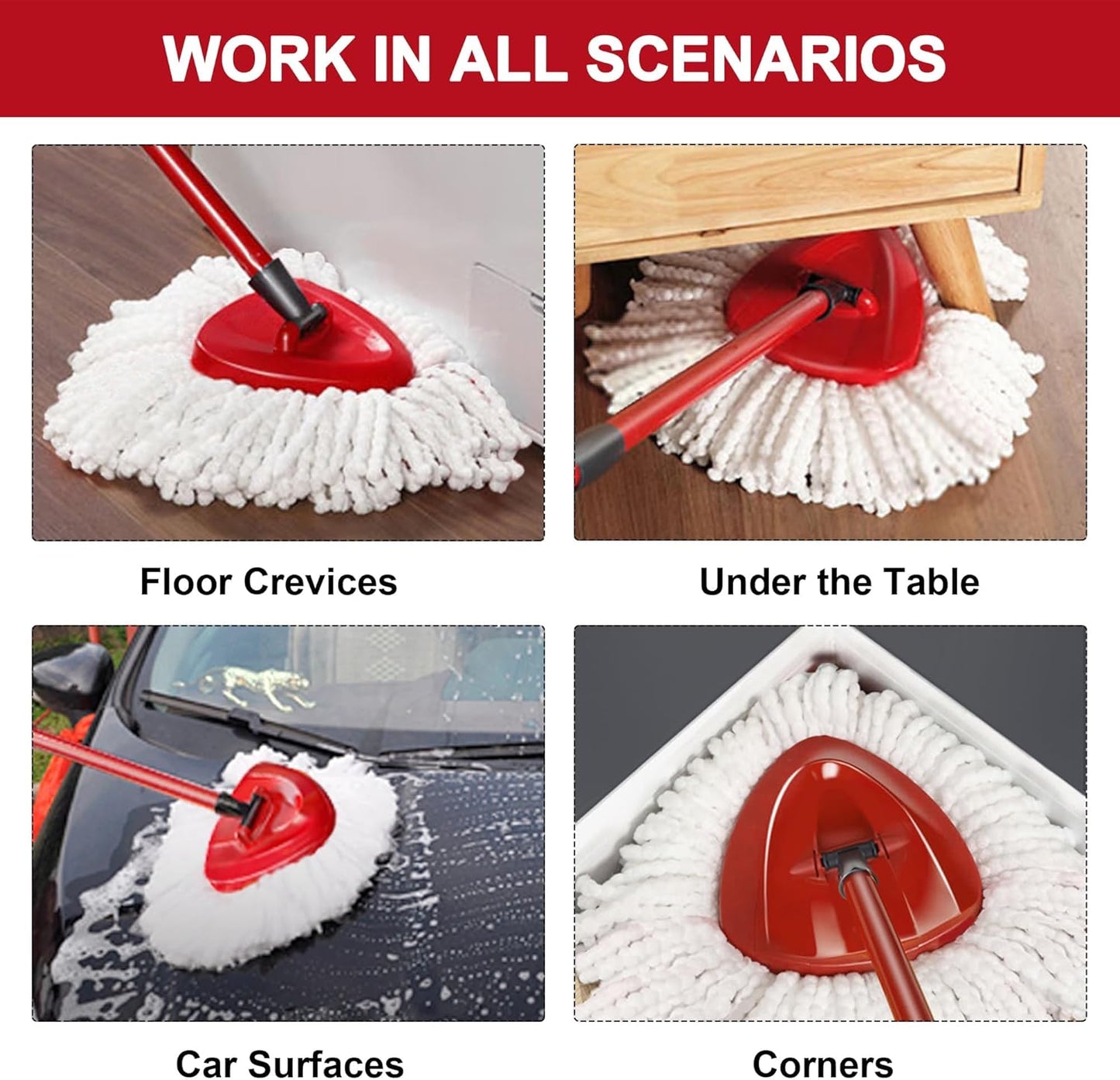 4 Pack Mop Heads Replacements for O-Ceda Easy Wrin Spin System, Microfiber Refills, Easy Cleaning Mop Repalce Head