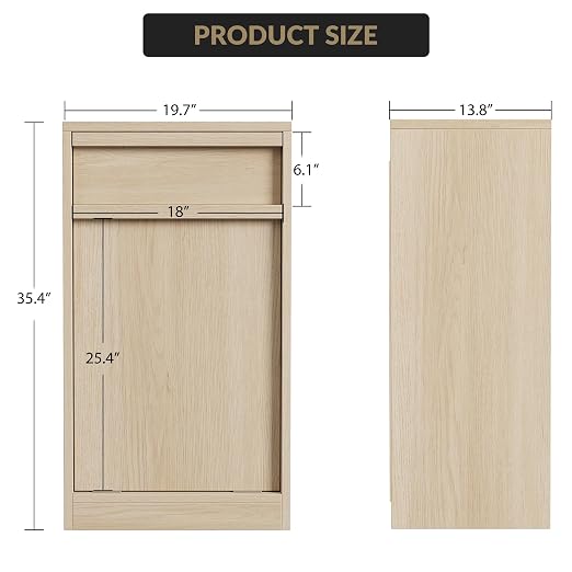 Tilt Out Trash Cabinet, Natural Wood Hidden Garbage Can Cabinet - Image 3