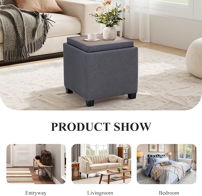 COLAMY Fabric Square Storage Ottoman - Image 5