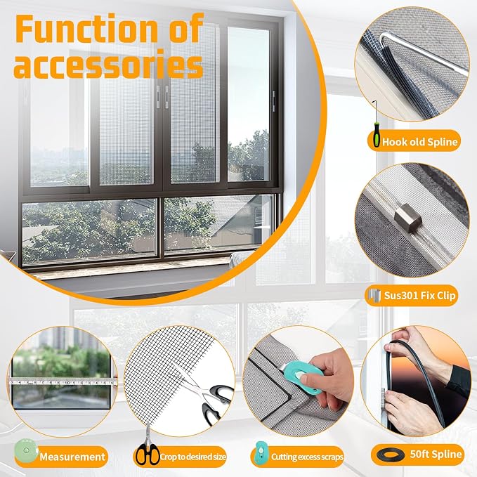 Window Screen Replacement, Screen Door Repair Kit, Including 50 FT - Image 5
