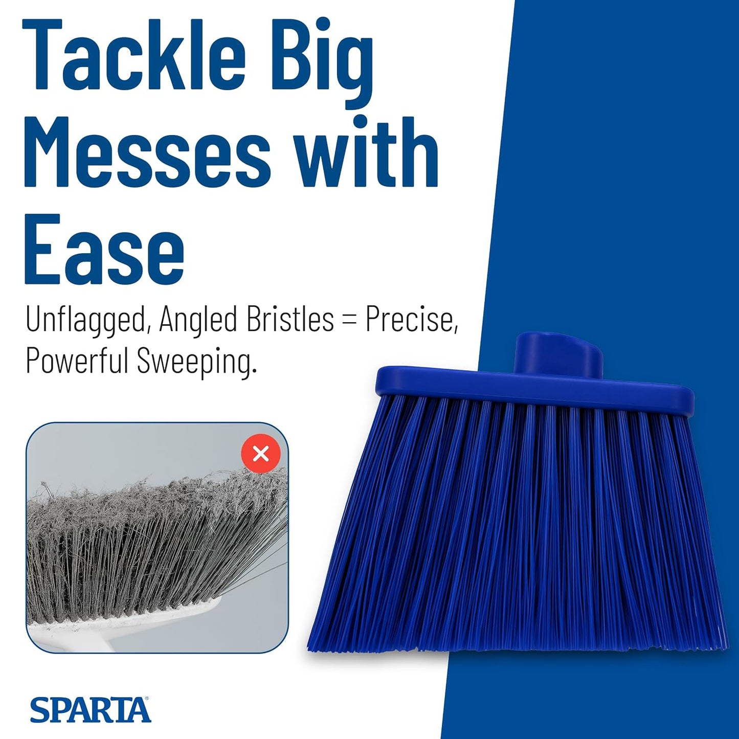 SPARTA Broom Head Angled, Un-Flagged for Large Debris Indoor, Outdoor, Home, Restaurant, Lobby, Office, Plastic, 12 Inches, Blue