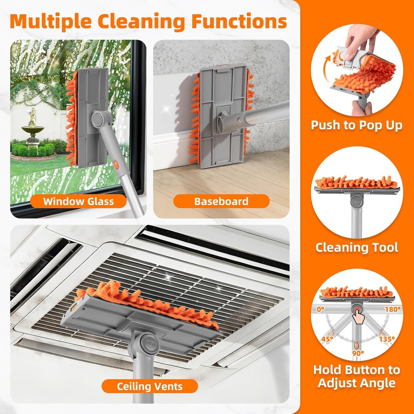 Ceiling Fan Cleaner Duster with 6 Ft/77'' Extension Pole Multi-Functional Chenille Duster Cleaner Kit for Cleaning Fan Blade, Baseboard, Blind, Cobweb, High Ceiling Walls - Reusable & Machine Washable