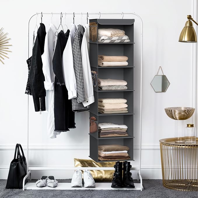 Simple Houseware 6 Shelf Hanging Closet Organizer, Dark Gray - Image 5
