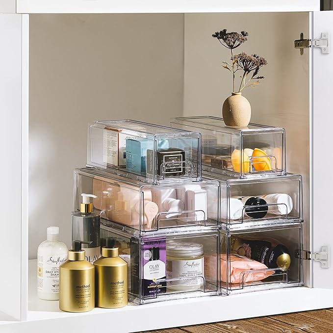 Sorbus Large Clear Storage Drawers – Stackable Pull-Out Storage Bins - Image 6