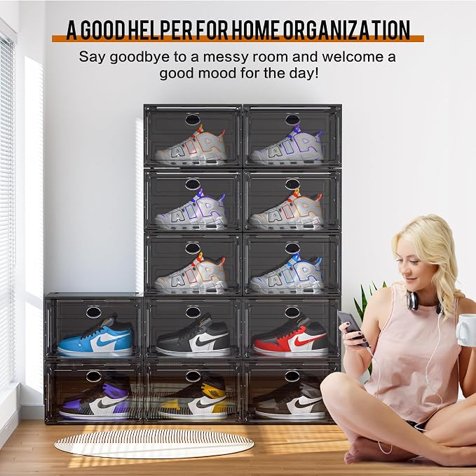 KEFA XL Shoe Storage Box Organizer, 8 Pack Shoe Boxes Clear Plastic Stackable - Image 5