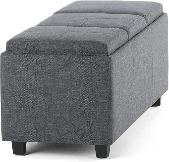 SIMPLIHOME Avalon 42 Inch Wide Contemporary Rectangle Storage Ottoman in Slate - Image 7
