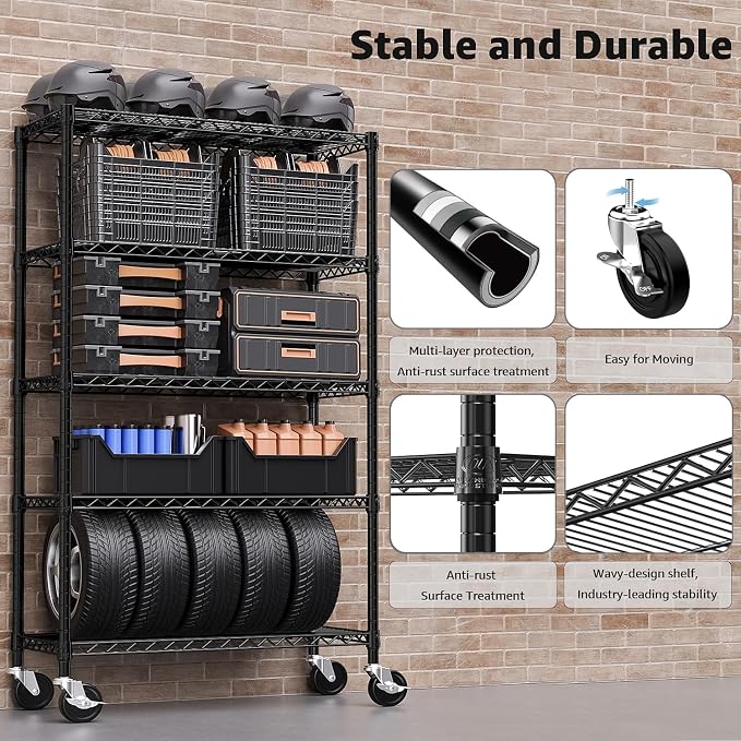 5-Shelf Storage Shelves, Wire Shelving Heavy Duty Metal Storage Shelving Unit - Image 5