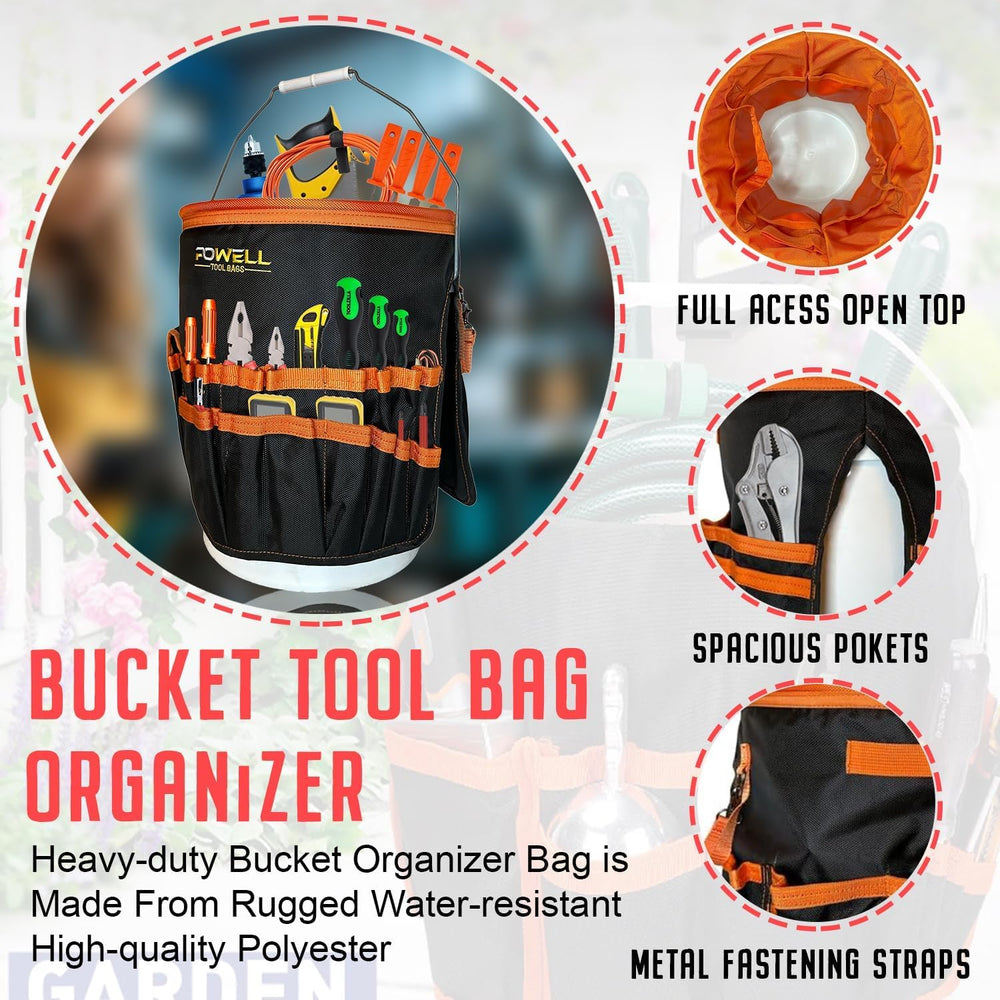 5 Gallon Bucket Tool Organizer Bag - Multi-functional Tool Bucket Bag with 30...