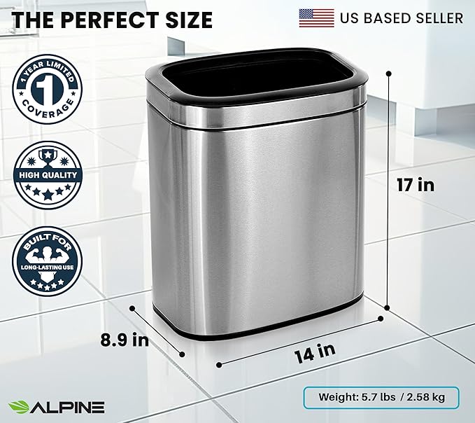 Alpine Stainless Steel Open Top Trash Can 5 Gallon - 20L Garbage Can - Image 4