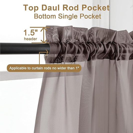 Chyhomenyc Sheer Chocolate Brown Curtains 90 inches Long 2 Panels, Light - Image 2