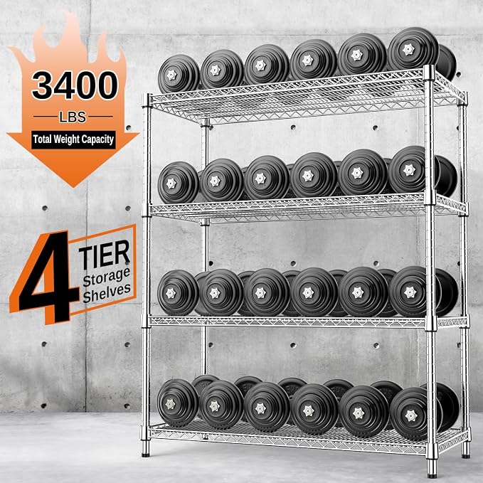 IZEUK 3400 LBS Garage Shelving Wide Storage Shelves 4 Tier Metal Shelves Heavy - Image 4